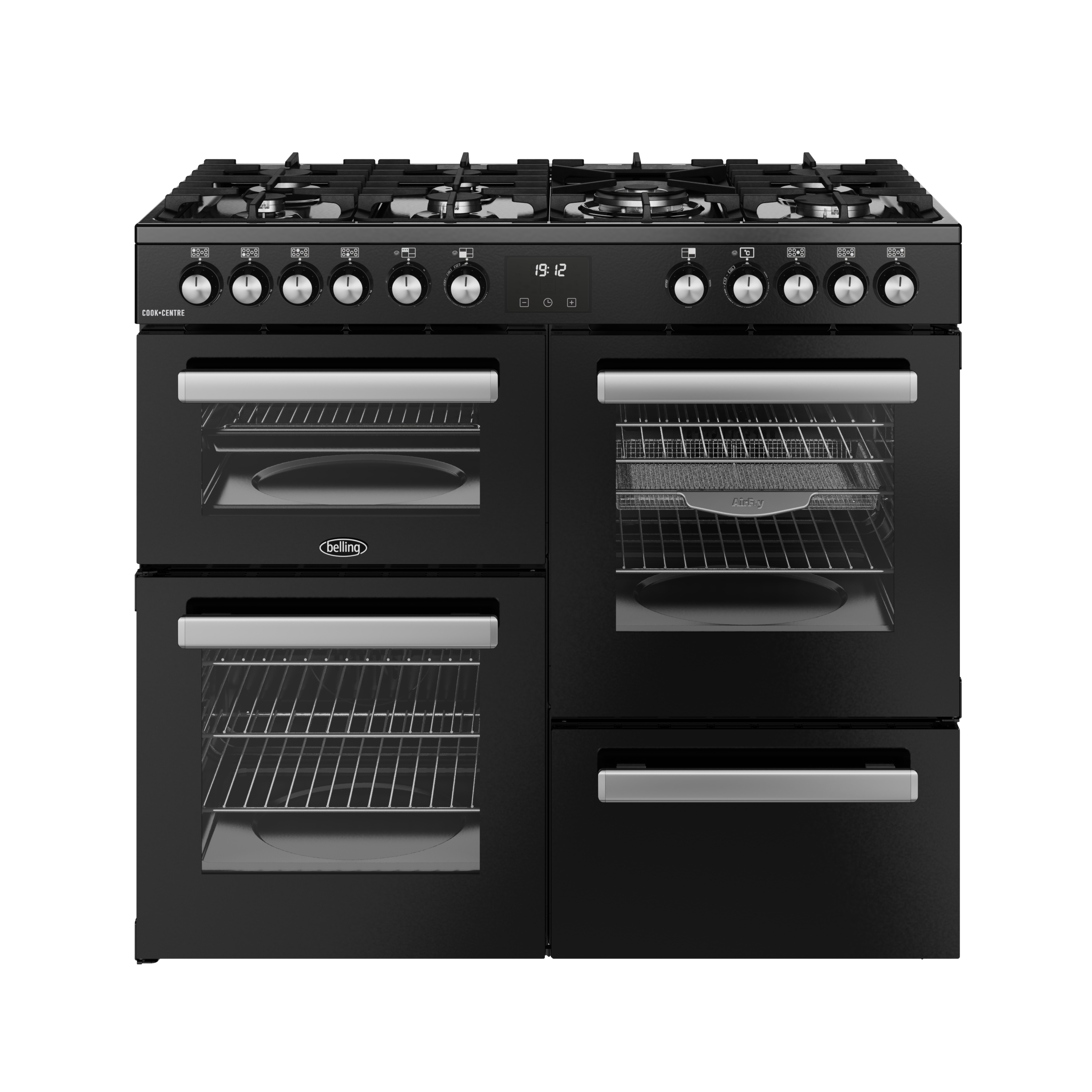 Belling 1000mm Dual Fuel Range Cooker Gas Hob Black