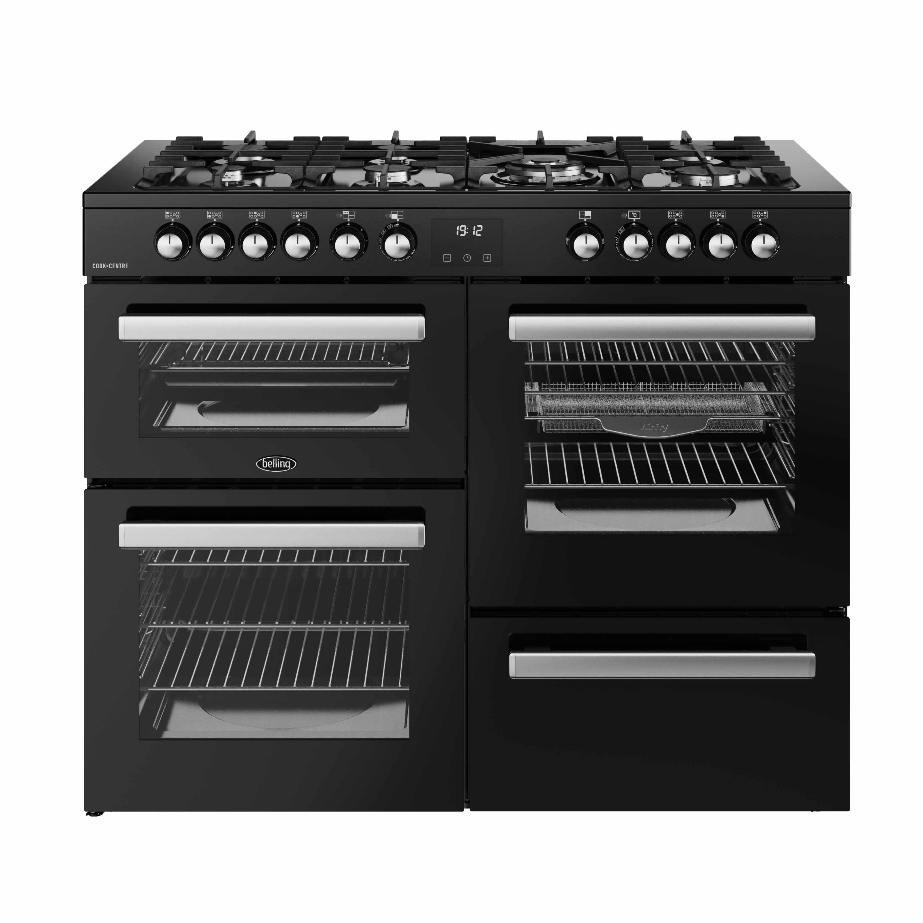 Belling 1100mm Dual Fuel Range Cooker Gas Hob Black