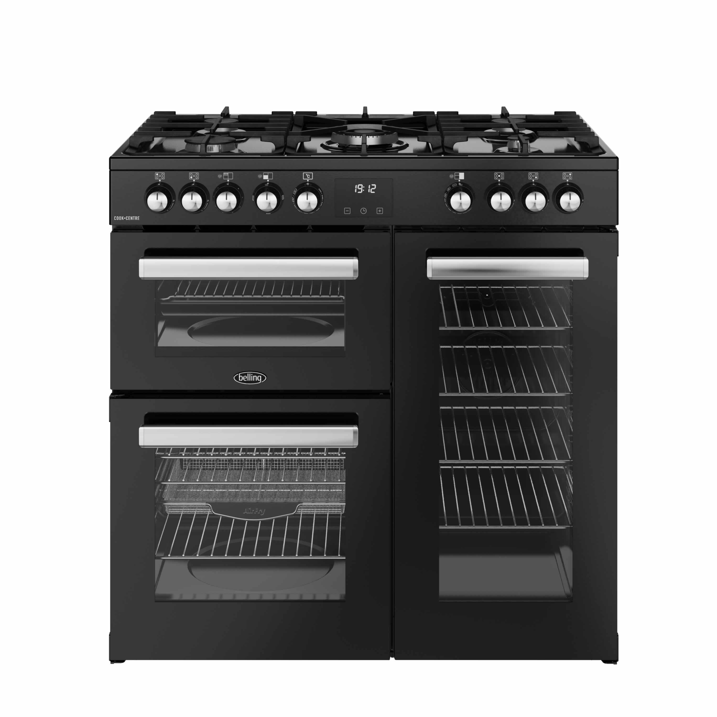 Belling 900mm Dual Fuel Range Cooker 5 Burners Black