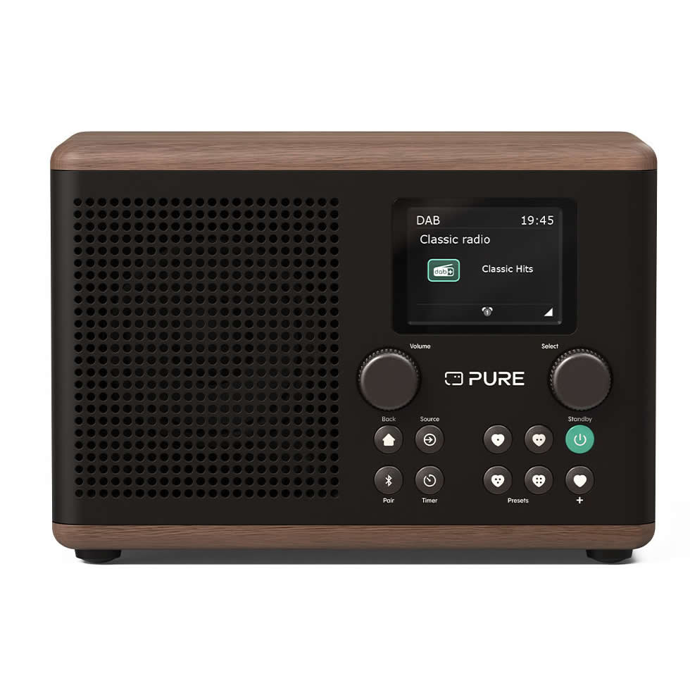 Pure DAB+/FM Radio Bluetooth 2.4inch Colour TFT Black/Walnut