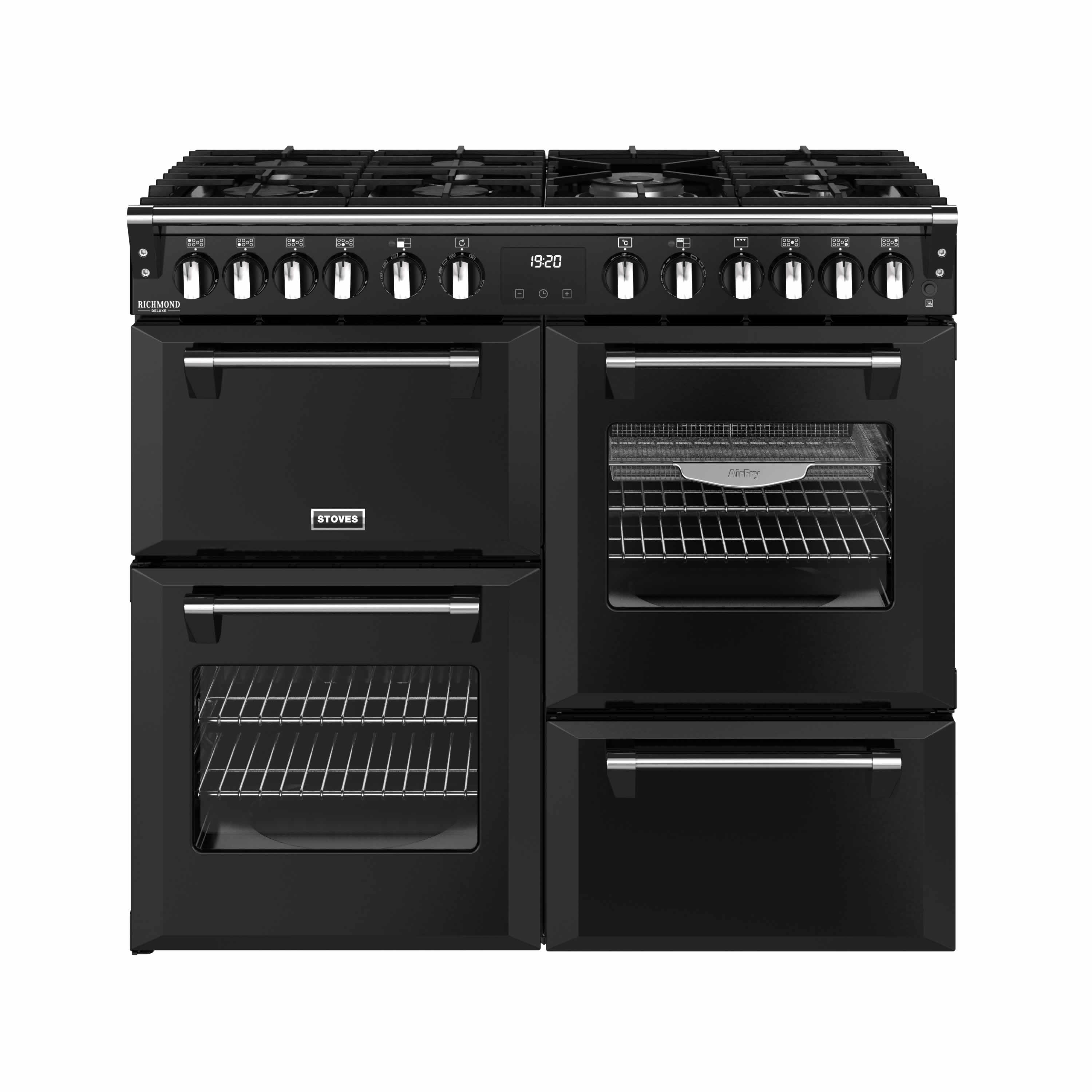 Stoves 1000mm Dual Fuel Range Cooker Quad Oven Gas Hob Black