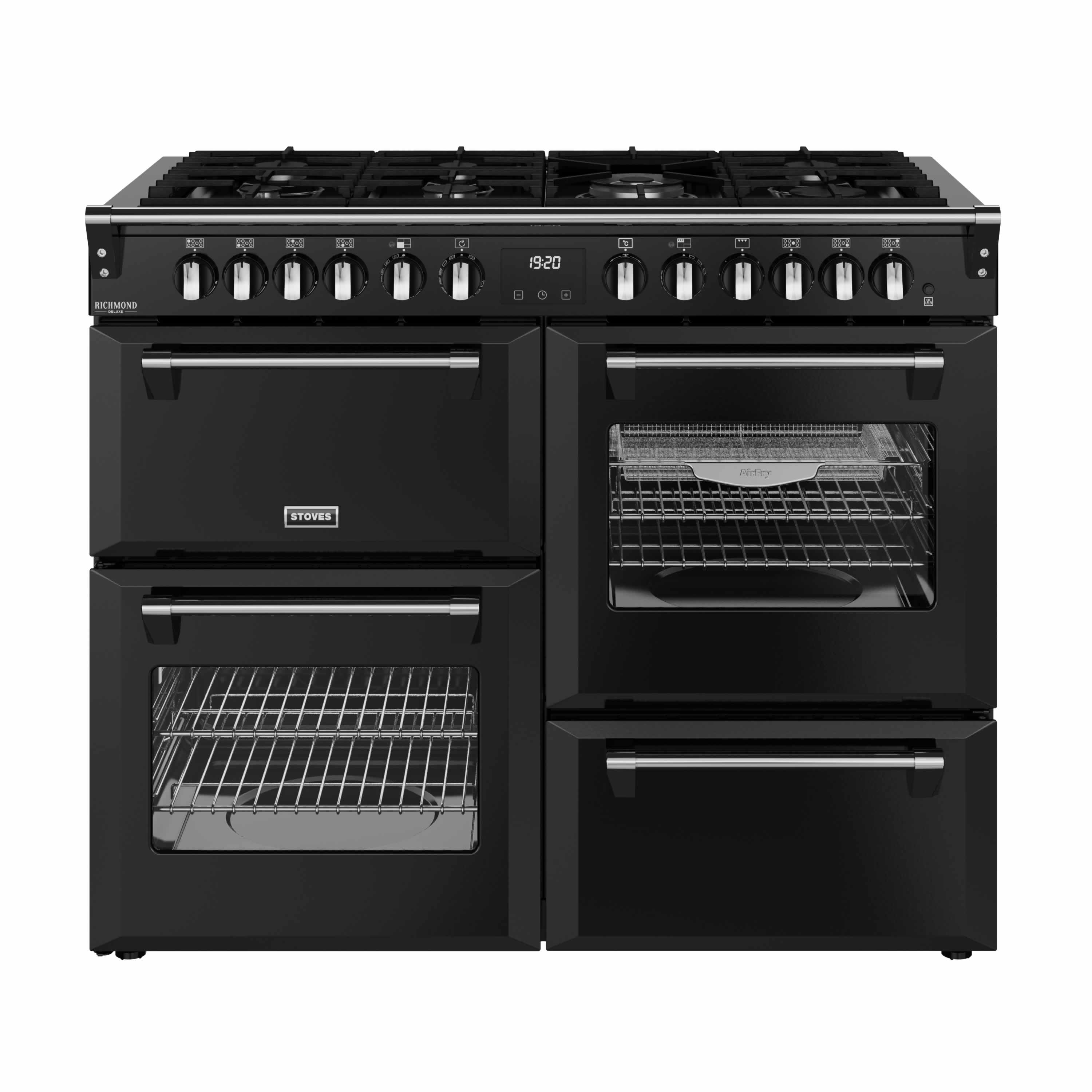 Stoves 1100mm Dual Fuel Range Cooker Quad Oven Gas Hob Black