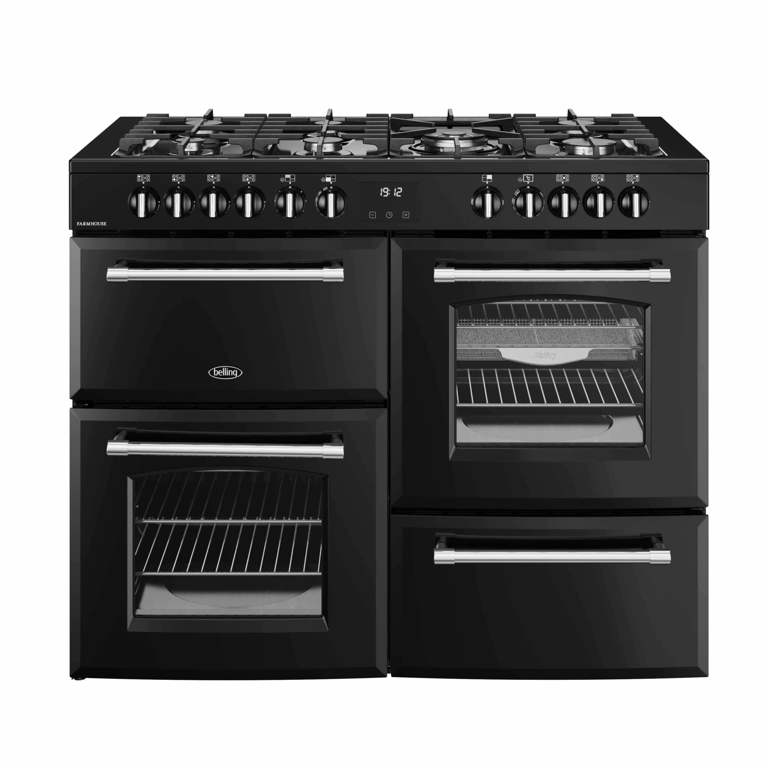 Belling 1100mm Dual Fuel Range Cooker Gas Hob Black