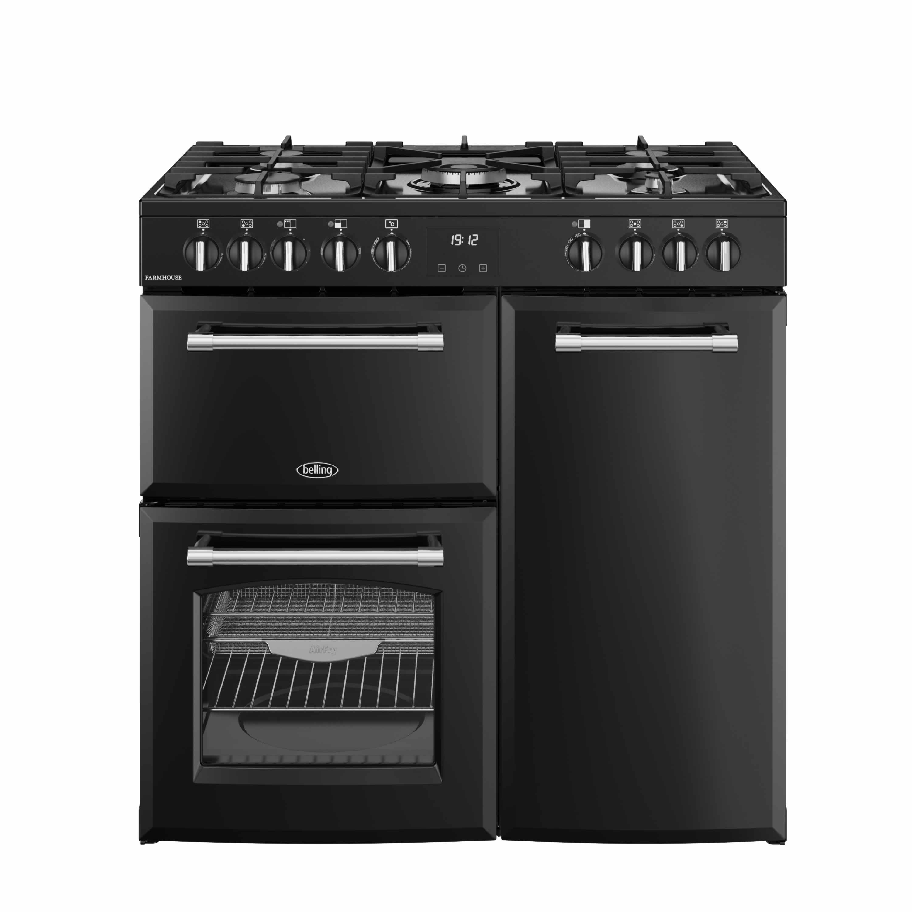 Belling 900mm Dual Fuel Range Cooker 5 Burners Inc WOK Black