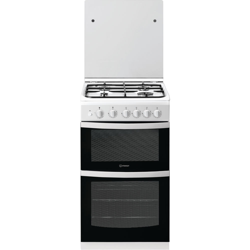Indesit 500mm Twin Cavity Gas Cooker 4-Burner Hob Lid White