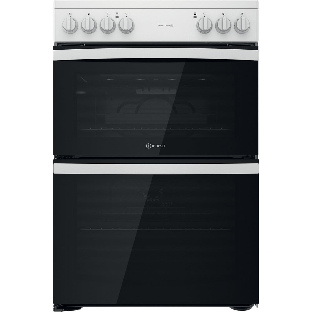 Indesit 600mm Double Electric Oven Ceramic Hob White