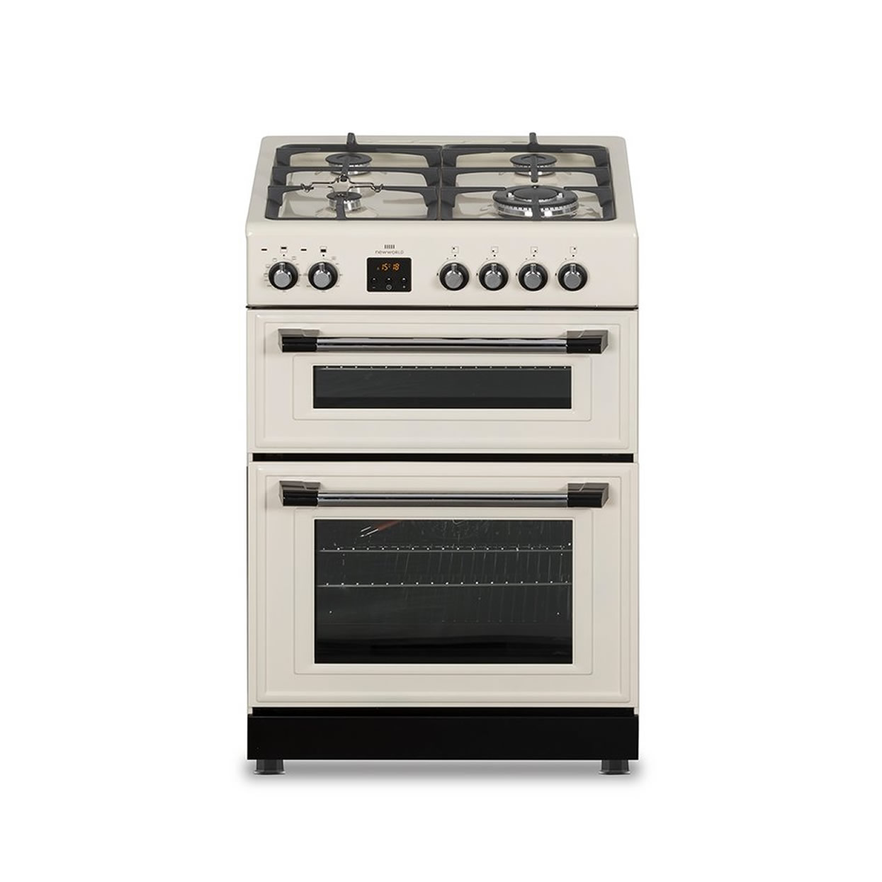 New-World 600mm Double Oven Dual Fuel Cooker Gas Hob Cream