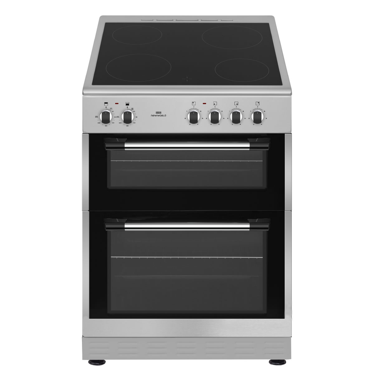 New-World 600mm Twin Cavity Electric Cooker Ceramic Hob Silver