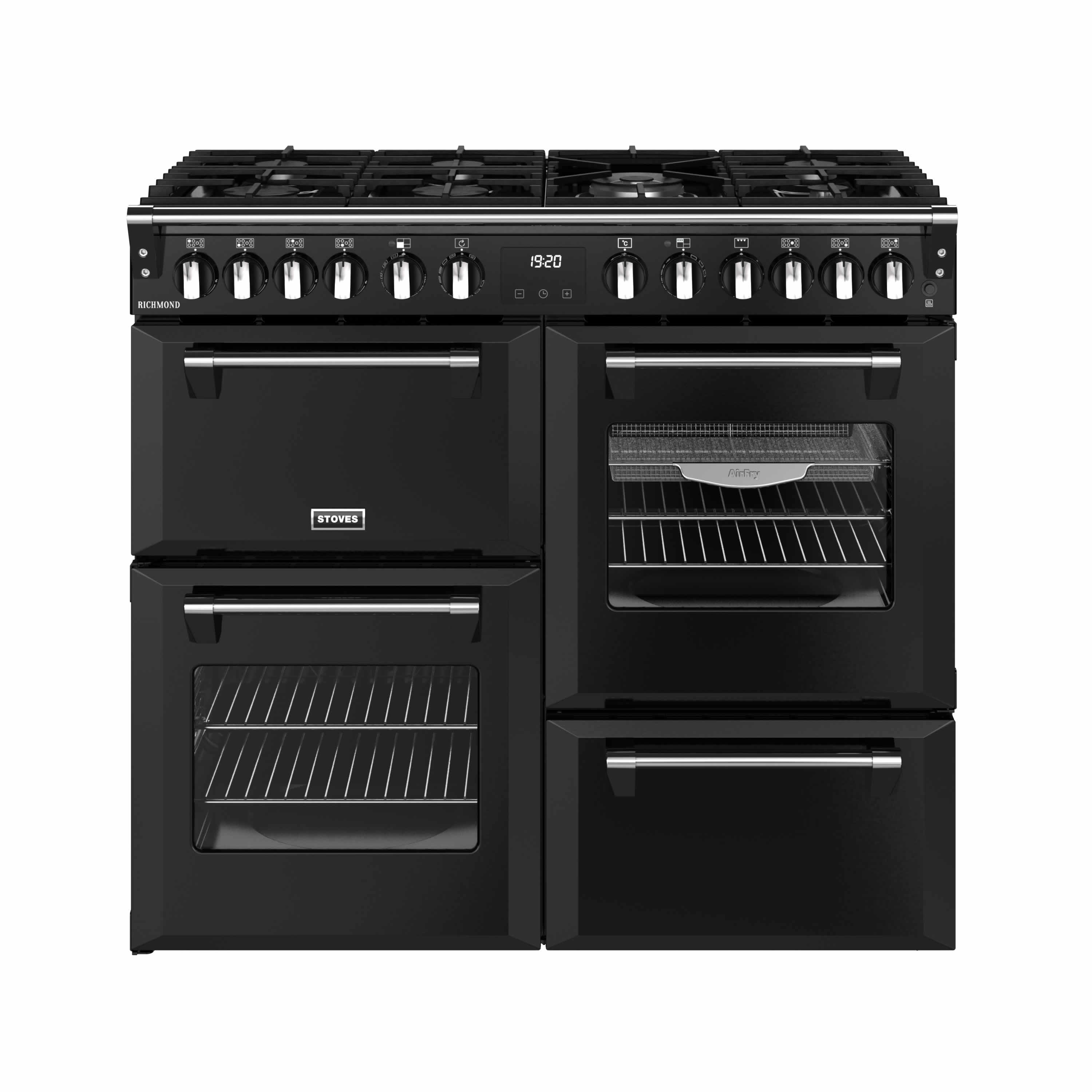 Stoves 1000mm Dual Fuel Range Cooker Quad Oven Gas Hob Black