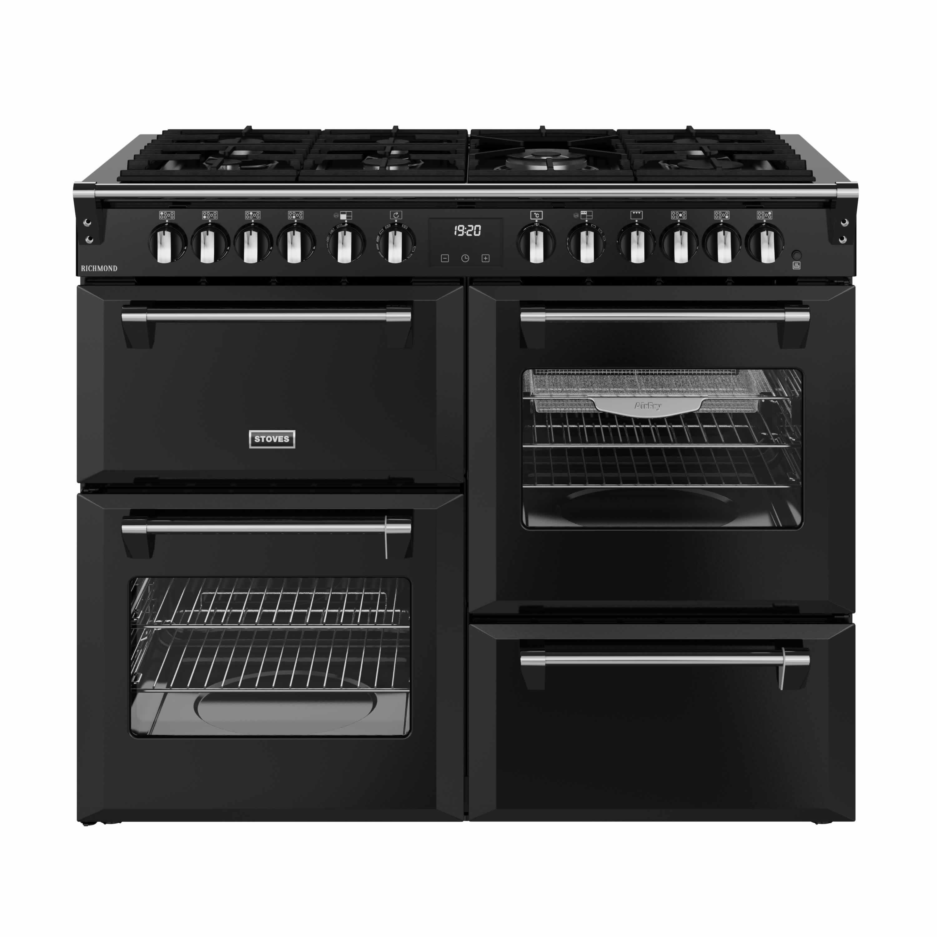 Stoves 1100mm Dual Fuel Range Cooker Quad Oven Gas Hob Black