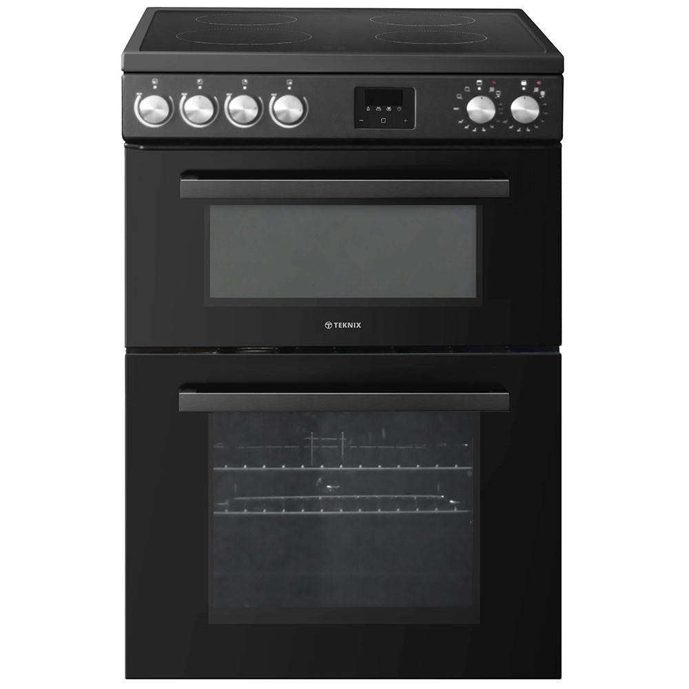 Teknix 600mm Electric Double Oven Ceramic Hob Black