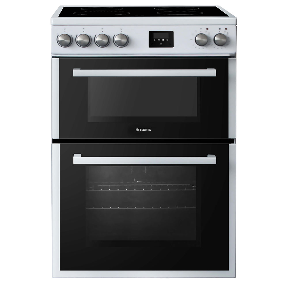 Teknix 600mm Electric Double Oven Ceramic Hob White