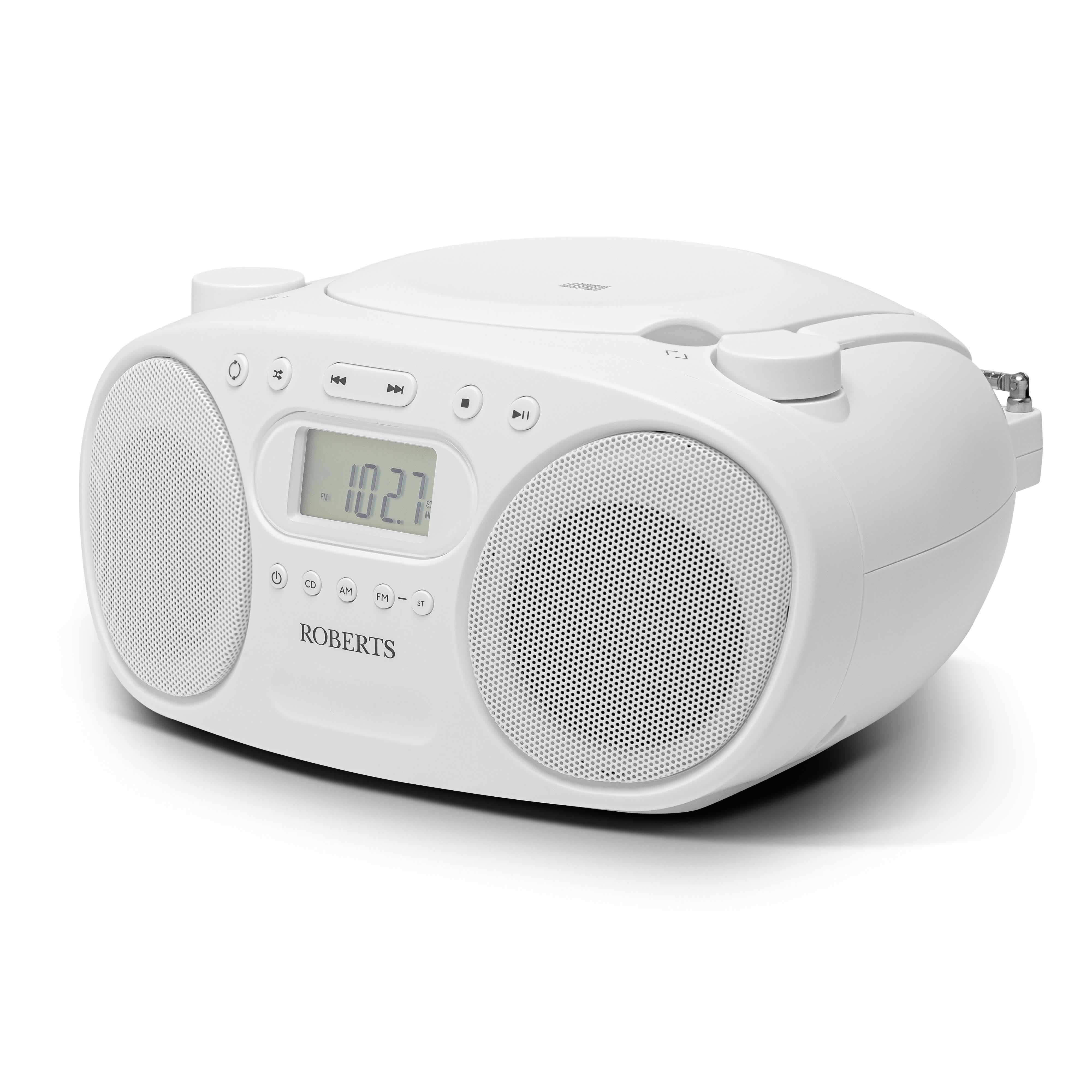 Roberts FM/AM Radio CD Player LCD Display White